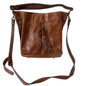 Patricia Nash Otavia Distressed Italian Leather Drawstring Bucket Crossbody Bag